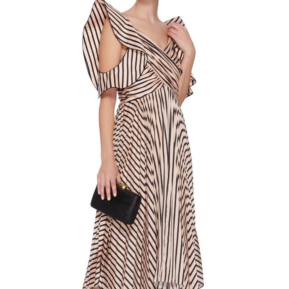 Self-Portrait Asymmetric Striped Satin Dress UK 4/US 0 - Picture 1 of 3